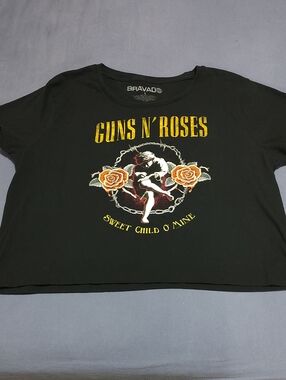 Bravado Black Guns N' Roses Crop Tee with Yellow & Orange Graphics